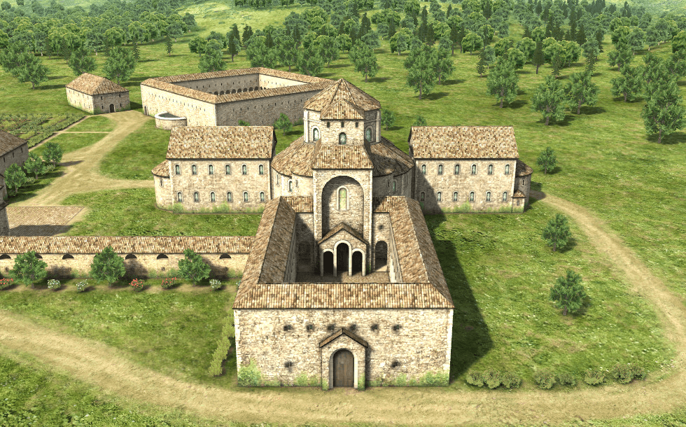 Représentation 3D de l'ancien Palais de Charlemagne à Aix-la-Chapelle © MozaWeb